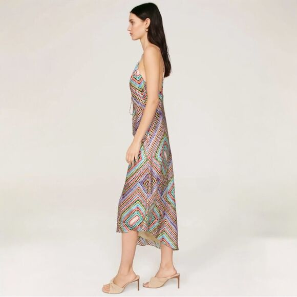 Allsaints ASilk Blend Midi Slip Dress Asymmetric Hem Multicolor Size 10‎ - Picture 6 of 16
